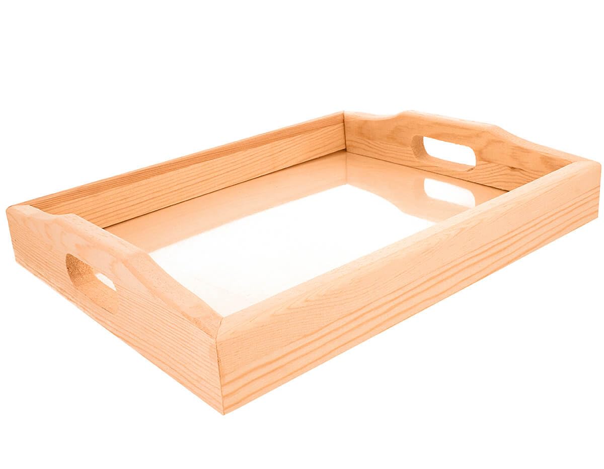 Vassoio Portata In Legno Massello Rettangolare – Multiuso Per Tè, Caffè, Colazione, Con Bordi Rialzati Antifuoriuscita – 30x24 Cm