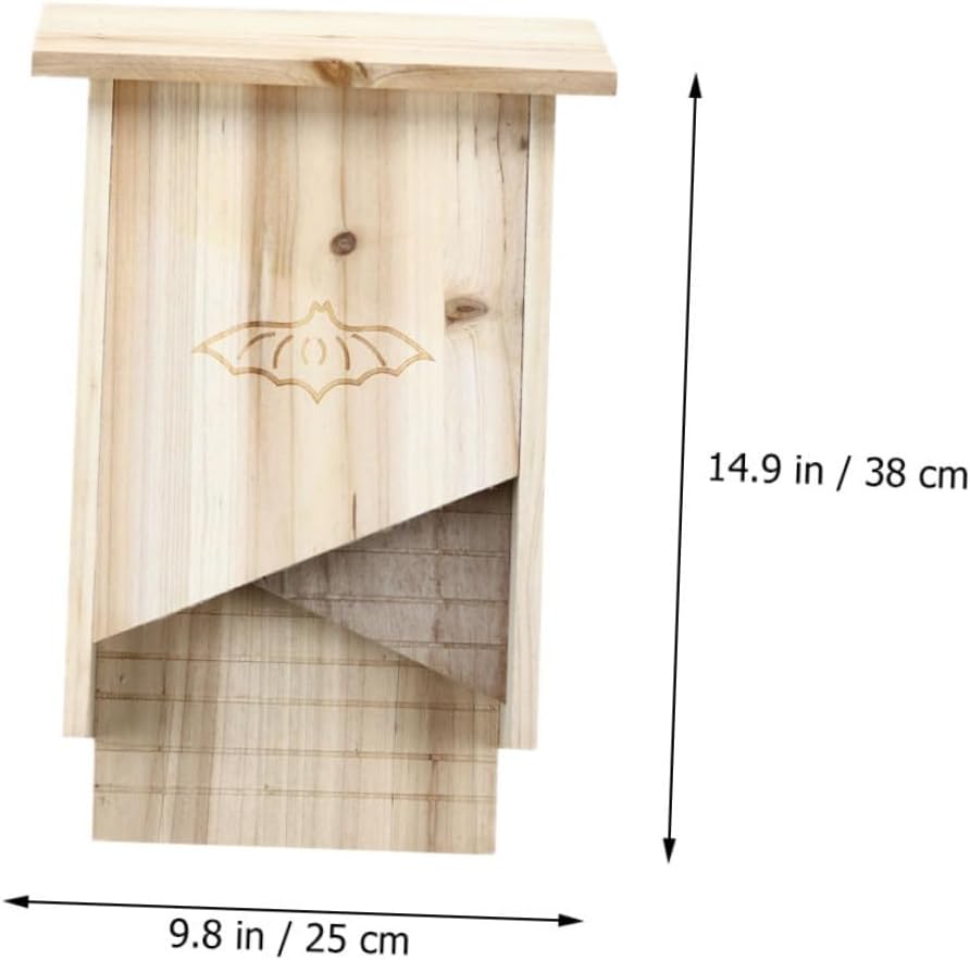 Wooden Bat House Outdoor Bat Box for Yard Garden Decor Natural Solid Wood Pet Shelter with Ventilated Design