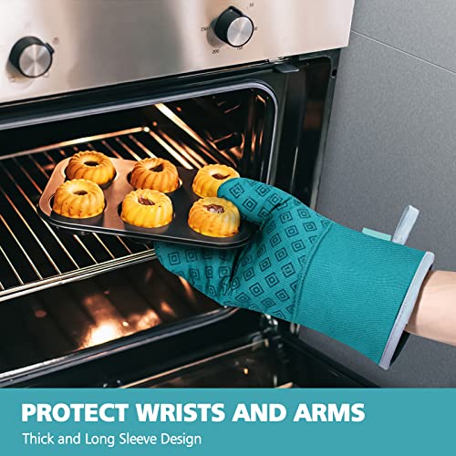 Oven Mitts And Pot Holders Kitchen: 500° Heat Resistant Oven Gloves Silicone Ovenmitts Hotpads Set - Quilted Long Kitchen Mittens Potholders Washable Mits Hot Pads Flexibility For Baking #TOP5