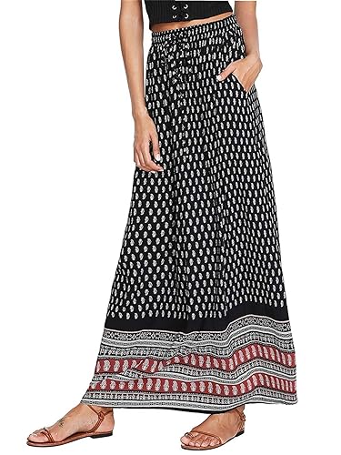 Milumia Women's Boho Vintage Printed A Line Long Maxi Skirt with Pockets4