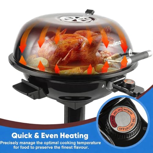 Image of CUSIMAX Smokeless Grill, 1500W Electric Indoor Grill with LED Smart Display & Tempered Glass Lid, Non-stick Removable Plate, Blue