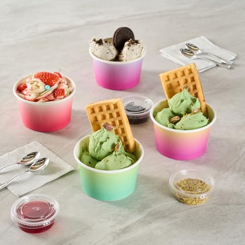 Image of Restaurantware Ice Cream Cups 50 Pack of 8 oz Leak-Resistant Disposable Dessert Bowl Frozen Yogurt Cup Round Paper Container For Cold And Hot Desserts