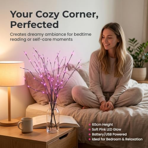 Image of DK177 2Pack Led Branch Light Battery Operated Lighted Branch Vase Filler Willow Tree Artificial Little Twig Power Brown 30 Inch 20 LED for Home Romantic Decoration, 2Pack Redlight