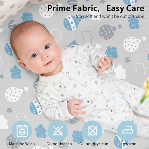 Image of Baby Bedside Bassinet Sheets Fitted, 33 inchx20 inch Compatible with Baby Delight Dream On Me & Most Rectangle Bedside Sleeper Bassinet Mattresses, Super Soft Microfiber Blue Cloud Animal