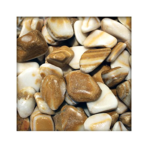 Kieskönig Flusskiesel Zierkies Cream Candy Garten Ziersteine Gartenteich gelb gestreift 25 kg Sack