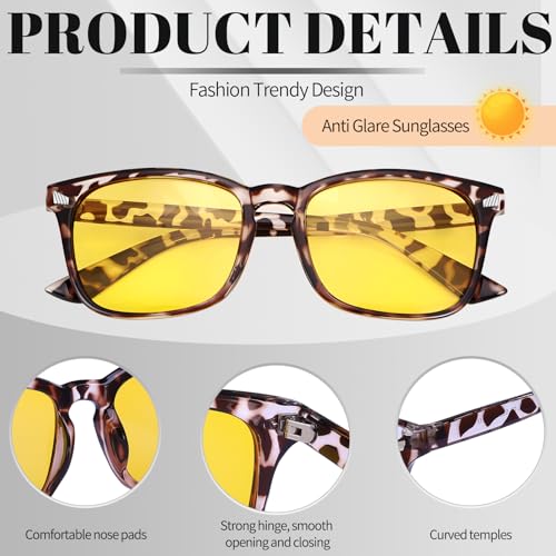 Image of Polarized Sunglasses for Women Men Night Vision Glasses Anti Glare | Yellow Anti Glare UV400 Lens, Lightweight Square Frame, for Day Night Use, Driving, Fishing, Cycling, Traveling