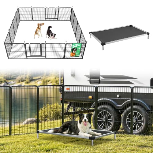 FXW Rollick Dog Playpen with Cooling Mesh Dog Bed, 32" H, 16 Panels