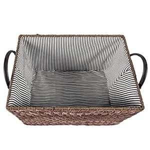 MyGift Woven Brown Wicker Handled Storage Basket with Decorative Striped Fabric Liner, Rectangular Open Organization Basket Bin for Nursery, Magazines Pet Toys, Media and Small Household Items MyGift Woven Brown Wicker Handled Storage Basket with Decorative Striped Fabric Liner Rectangular Open Organization Basket Bin for Nursery Magazines Pet Toys Media and Small Household Items