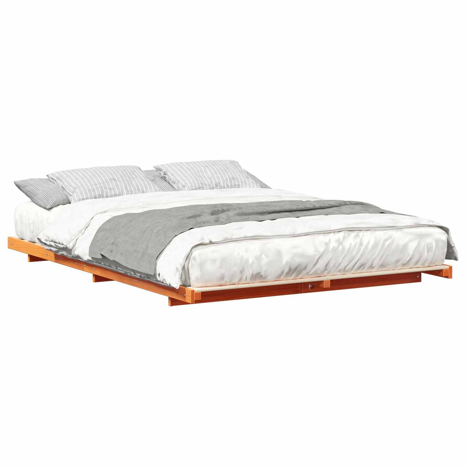 vidaXL Bed Frame Wax Brown 160 x 220 cm Solid Pine Wood, Stylish Bedroom, Modern Bed Frame, Solid Wood Platform, Space-Saving Storage, Minimalist Furniture for Adults