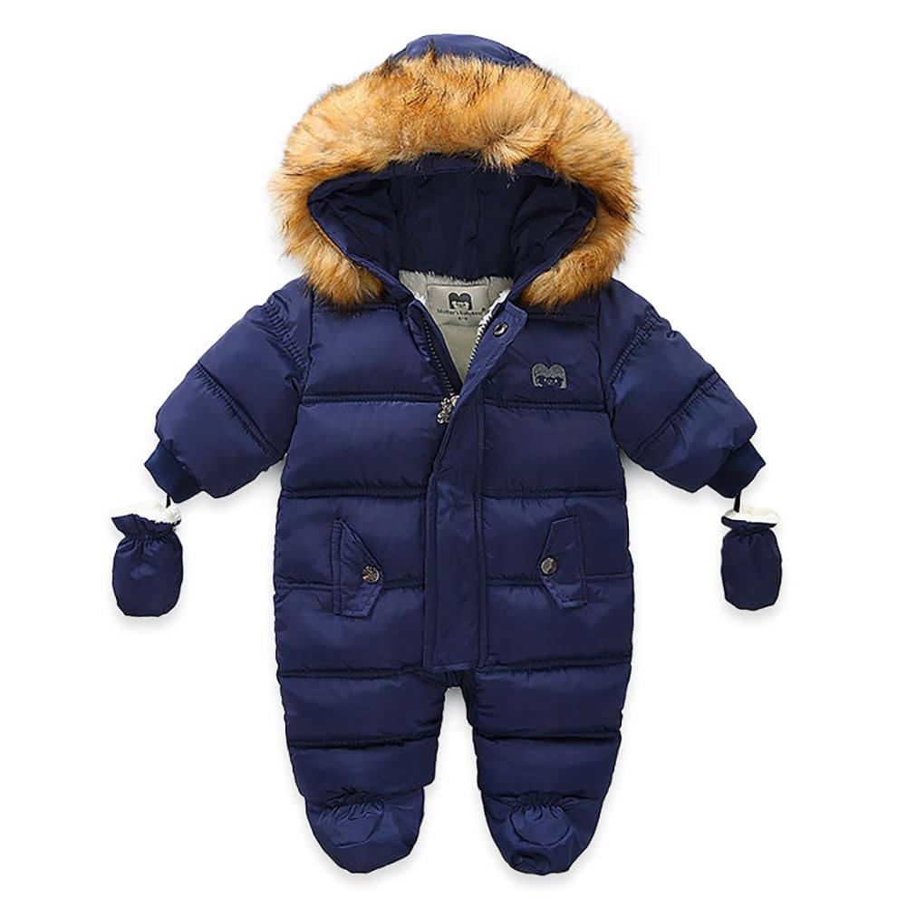 EUBUY Baby Kids Winter Romper, Infant One Piece Kids Hooded Romperwith Pockets, Hooded Warm Snowsuit Puffer Down Zipper Coat Jacket, Hooded Bodysuit for Outdoor