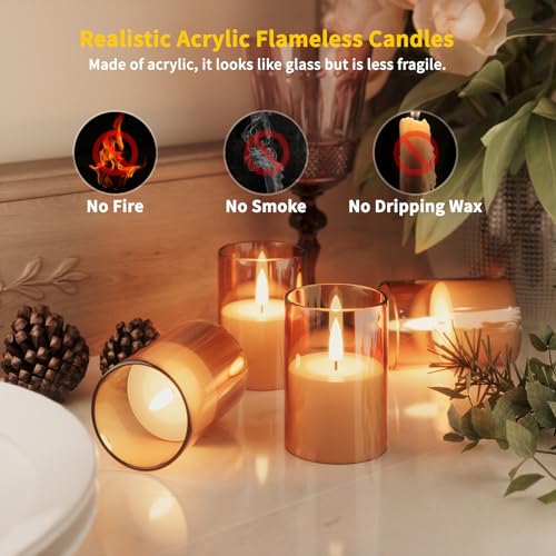 Image of 12Pack Flameless LED Candles with Timer, Battery Operated, Gold, 2 inchx3 inch | Small Pillar & Votive Candle with Realistic Flickering Warm Glow for Centerpieces, Wedding Tables, Holiday, and Home Decor