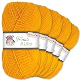 Garnstärke 2 | Fine ♥ Frida\'s Wollhaus Frida\'s 5 x 100 g #15te Allround Basic Garn Babygarn Wolle Stricken Häkeln weich 45 Farben (32  Sonnengelb)