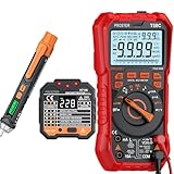 Proster Voltage Tester - Socket Tester Electrical Non-Contact Voltage Detector Pen + Digital Multimeter True RMS - 9999 Counts Auto Ranging Multimeter Tester