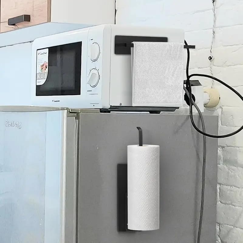 Dayish Self Adhesive GI Steel Napkin Hanger | Towel Ring | Napkin, Foil Roll, Clean Wrap Holder | Toilet Paper Stand Ring | Kitchen Sink Bathroom Accessories - Pack of 1 (Black, Self Adhesive) 3