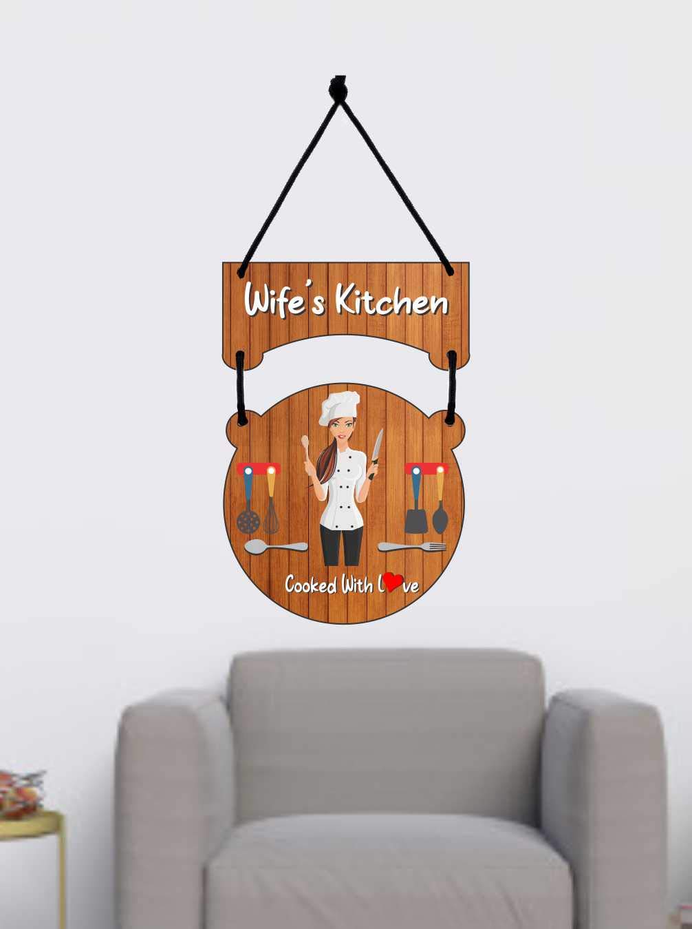 CVANU Decor Wife's Kitchen Printed Home Wall Door Sign Hanging Board Wooden (8.5inch x 11inch)-image-39