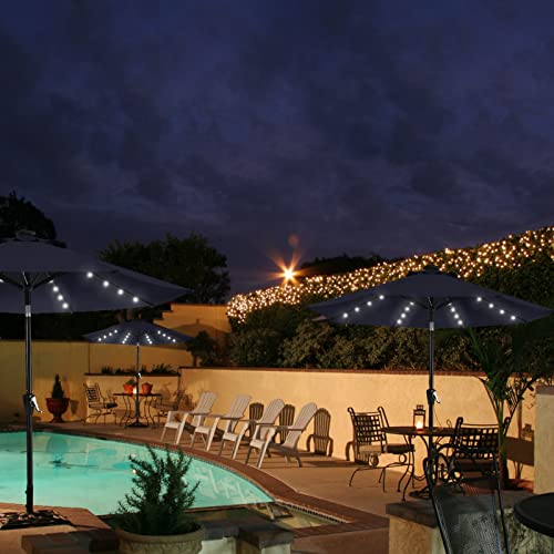 Image of MASTERCANOPY 11ft Patio Umbrella with Solar Lights, Navy Blue