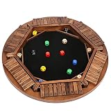 plusvivo Shut The Box Game for 1-6 Players, Large Round Wooden Board Dice Game with 14 Dice for Adul