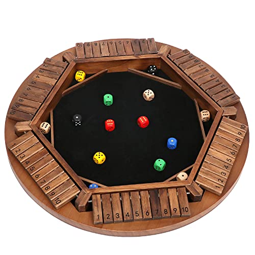 Plusvivo Shut The Box Game For 1-6 Players, Large Round Wooden Board Dice Game With 14 Dice For Adults And Kids, 6 Way Puzzle Math Game For Home Classroom Or Pub #TOP23