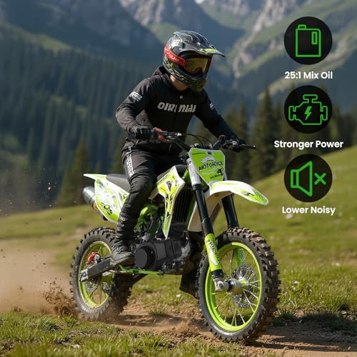 Image of 50cc Dirt Bike for Adults & Kids-Kids Dirt Bike 2-Stroke Gas Powered Off Road Motorcycle Mini Bikes 40 MPH for Uphill and Off-Road Conditions Pull Start motos para ninos USA Stock Green