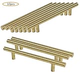  Womao 10 tiradores para muebles, acero inoxidable cepillado dorado, decorativos, inoxidables, para armario, cajón, forma de T, tirador, longitud total de 50 mm, color dorado