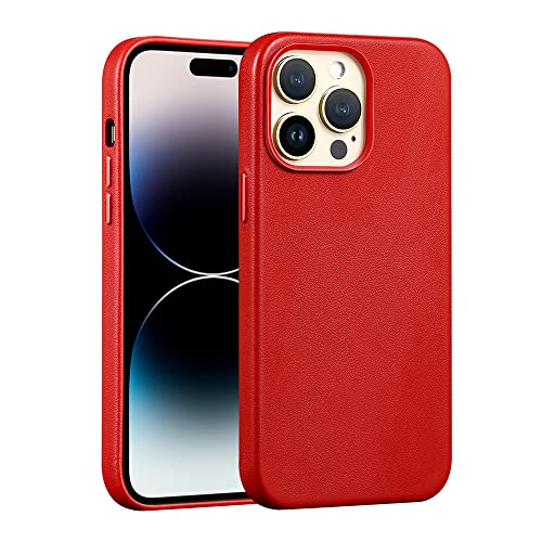 Coque en cuir iPhone 13 Pro Max rouge magnétique sans fil anti-rayure