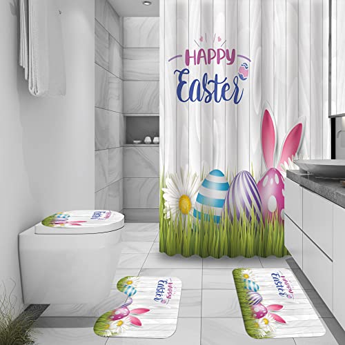 Rlhhug Easter Shower Curtain Sets, Cute Eeaster Gifts And Eggs Shower Curtain Set 72''X72'' With Bath Mat And Accessories For Bathroom Decor, Cartoon Curtain For Kids #TOP3