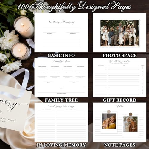Image of Lanpn Funeral Guest Book for Memorial Service, 100 Pages Celebration of Life Sign in Books for Guests, Funeral Favors Registry Book with Memory Table Sign, Black, Leather Cover