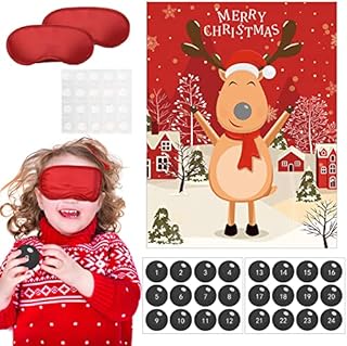Christmas Party Pin Games Set Pin The Nose on The Snowman Pin The Beard on The Santa Claus Pin The Nose on The Reindeer for New Year Xmas Party Supplies?Reindeer?