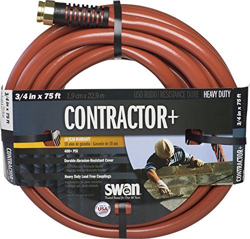 Swan Products SNCG34075 CONTRACTOR+ Commercial Duty Clay Water Hose with Crush Proof Couplings 75' x 3/4', Red