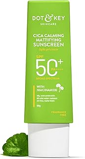 Dot & Key CICA Calming Mattifying Sunscreen SPF 50 PA++++ | For Oily Acne Prone & Sensitive Skin | UVA/UVB Protection | No White Cast, Ultra Light, Fragrance Free & Quick Absorbing | 50g