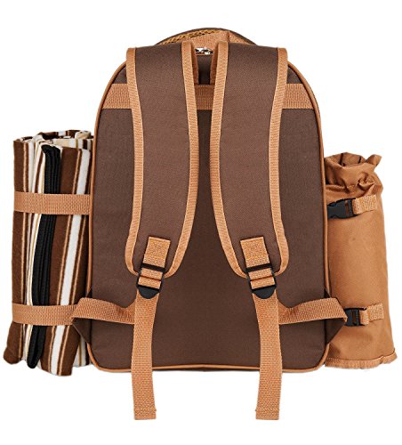 Picnic Backpack Bag for 4 Person With Cooler Compartment, Detachable Bottle/Wine Holder, Fleece Blanket, Plates and Cutlery Set Perfect for Outdoor, Sports, Hiking, Camping, BBQs(Coffee) - Thumbnail 2