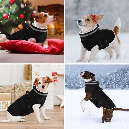 Image of Dogcheer Dog Winter Coat, Waterproof Dog Jacket with Harness - Black,2XL