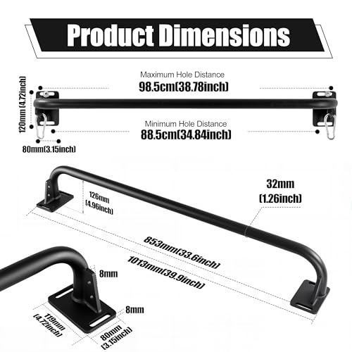Image of Wall Mounted Pull Up Bar with Hanging Ab Straps, Carbon Steel Chin Up Bar with 8mm Steel Plates, Adjustable Oxford Cloth Ab Sling Straps for Pull Ups, Knee Raises, Leg Raises, Home Gym Training(Black- Ab Straps)