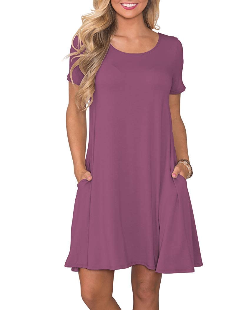 AUSELILY Damen Kleider Sommer Kurzarm Shirtkleider Kurz Sommerkleider Leicht Freizeitkleid mit Taschen