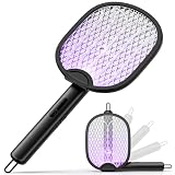 WOCVRYY Raqueta Mosquitos Eléctrica Plegable Negra 3 en 1 Recargable USB 4000V Alta Potencia con Luz UV Matamoscas Portátil para Interior y Exterior Segura para Niños Ideal para Camping y Jardín Negro