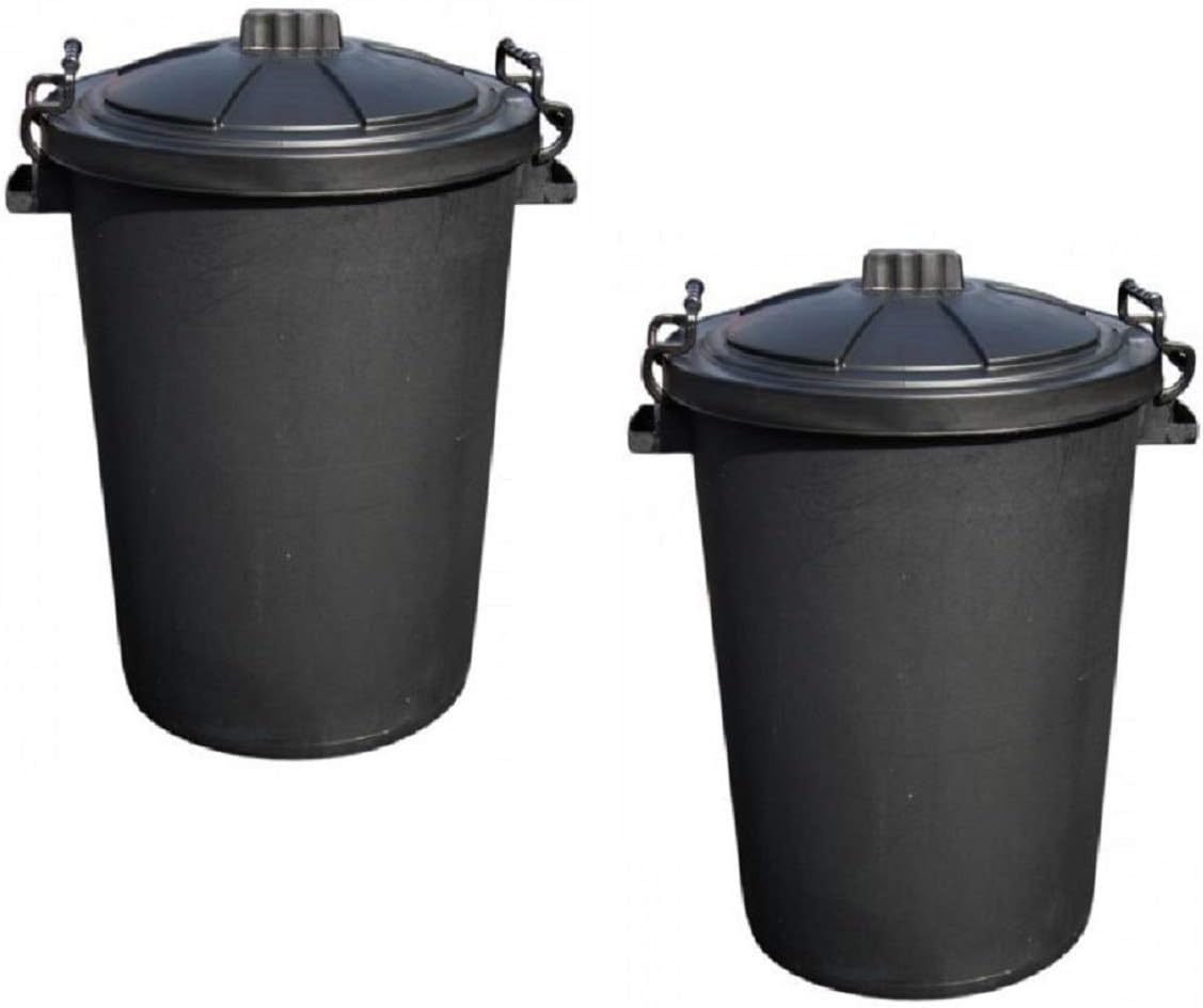 Srendi® 2 x 85L LITRE BLACK BINS DUSIT BIN/GARDEN Large Black Plastic