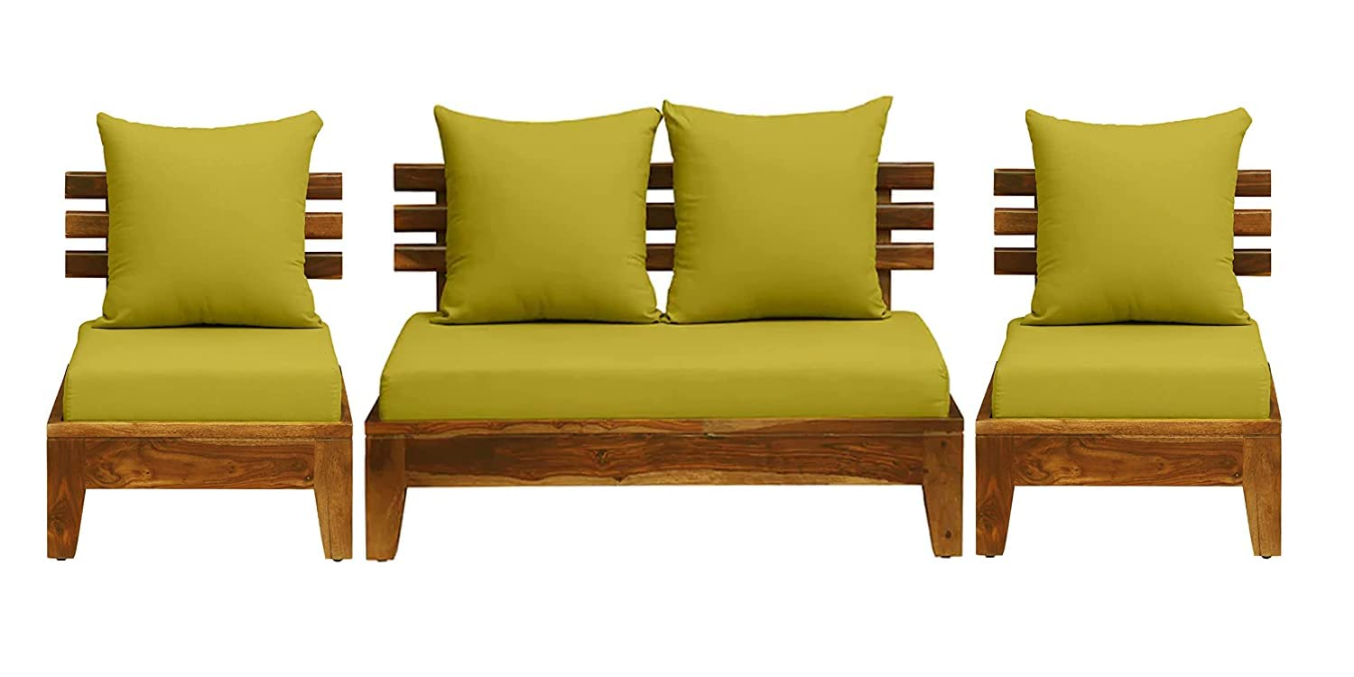 Pallet Wooden Sofa Set for Living Room in Brown Finish with Green Cushions (Single Seater)-image-38