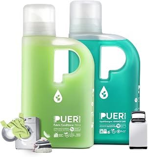 PUER Natural Liquid Detergent, 500ml and Fabric Conditioner, 500ml Combo Everlasting Bloom & Jasmine Grandeur Clean, softer, and brighter clothes Eco-friendly & Non-toxic Sensitive Skin Safe