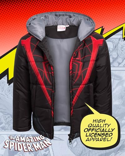 Marvel Boys' Puffer Jacket - Spiderman, Miles, and Spider Gwen Quilted Zip Up Insulated Hooded Winter Jacket for Boys (2T-7)3