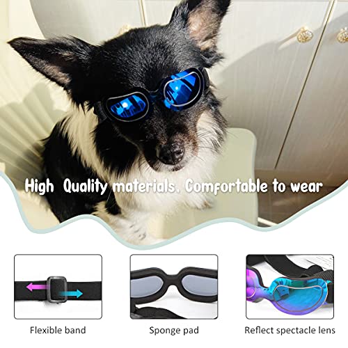 Pedomus Dog Sunglasses Small Dog Goggles Doggles Dog Glasses For Small Dogs Adjustable Band Blue #TOP2