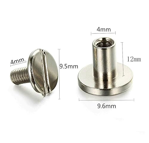 Miniatura 12 de Chicago Tornillos de encuadernación Tornillo de cuero para clavos, botón de remache sólido para cinturón, color plateado M5x1/4, 3/8, 1/2, 9/16