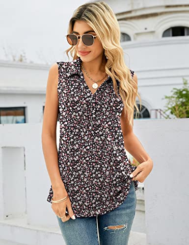 Sleeveless Collared Shirts For Women - Golf Shirts Sleeveless Floral Athletic Polo Shirts Tennis Shirts Dry Fit Floral Black 3Xl #TOP1