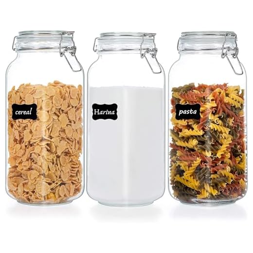 U Chef Juego de 3 Tarros de Vidrio Herméticos para Almacenamiento de Alimentos de 78 onzas, Frascos de Vidrio de Cocina para Harina, Cereales, Café, Pasta y Conservas, Incluye etiquetas