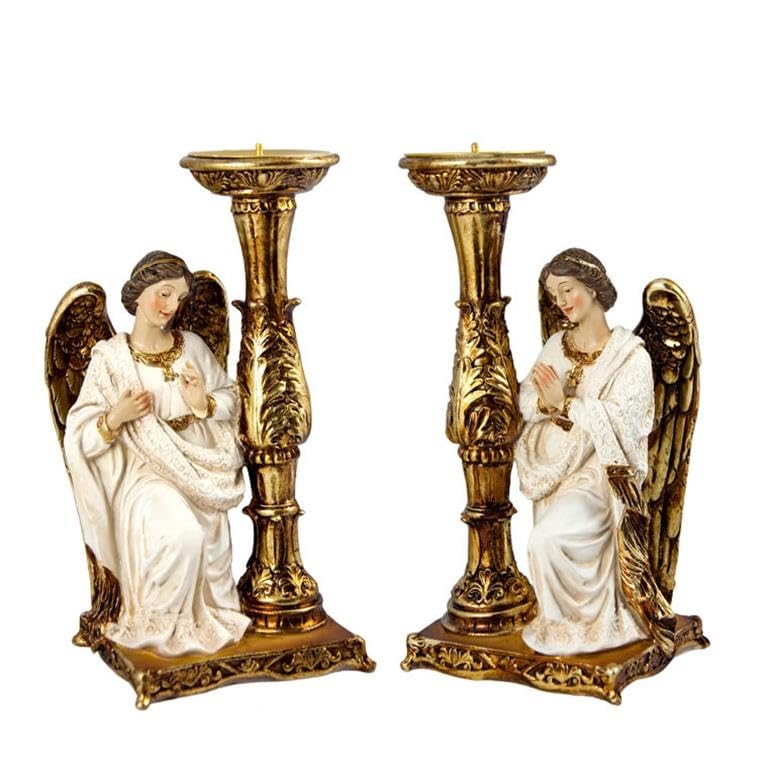 Bougeoirs anges à genoux statuettes en résine pour décoration de table et salon