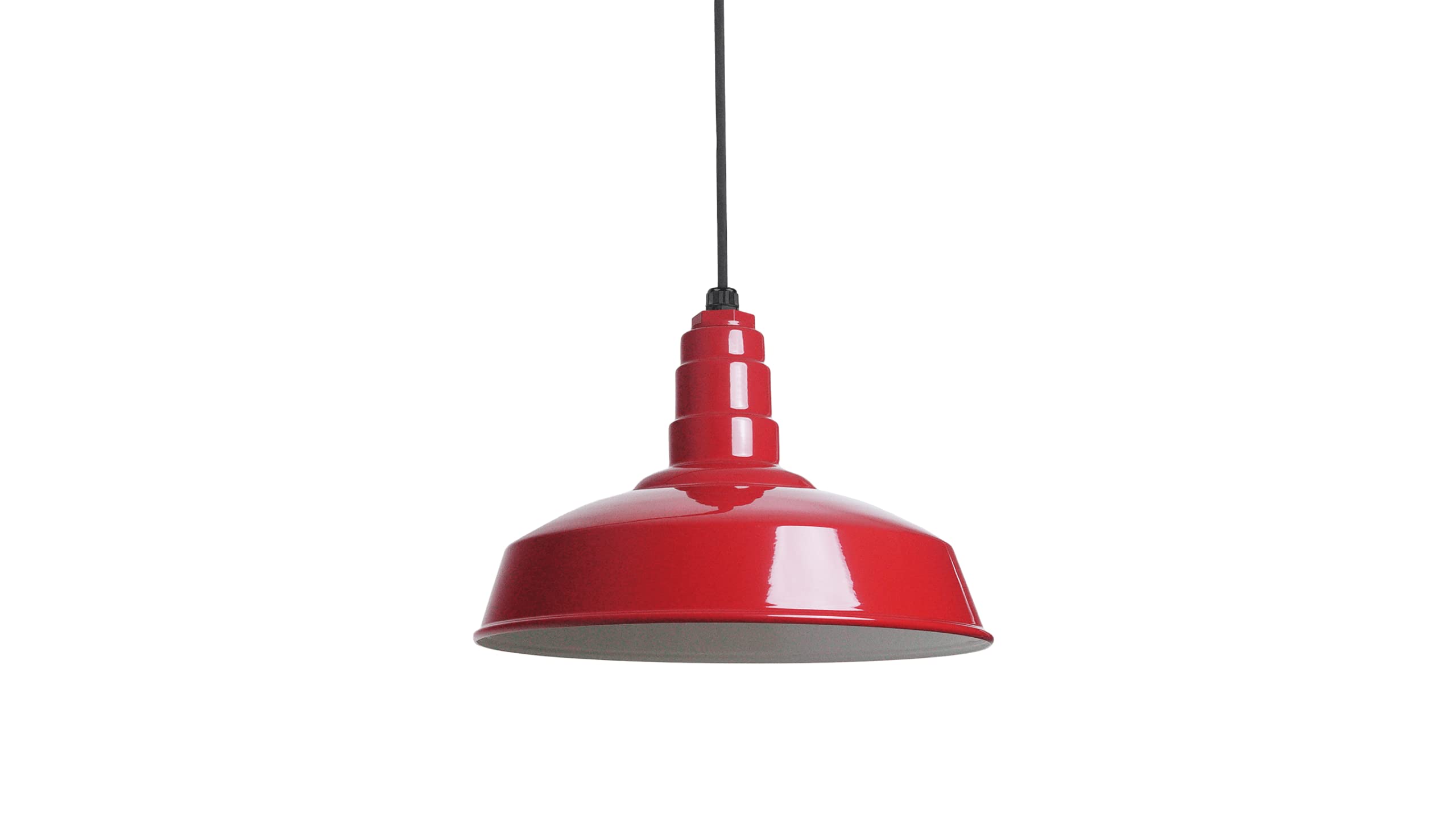 4ft Black Cord Barn Light Pendant 16" Dome | Garage Workshop Ceiling | Red