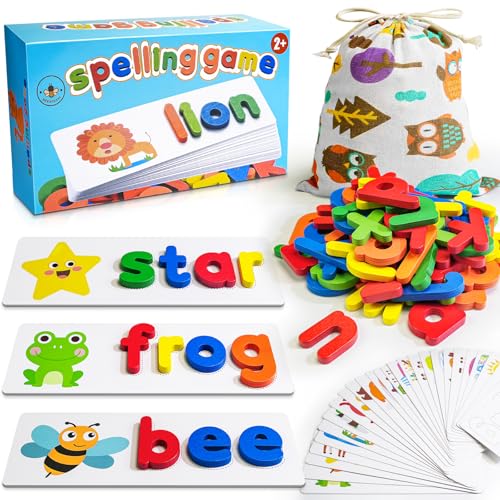 BEESTECH Alphabet ABC Learning Educational Toys for 3 4 5 Years Old Boys Girls, Wooden Puzzle Flash Cards Preschool Activity Letter Matching Games for Kids Toddlers 3" x 5" image 1
