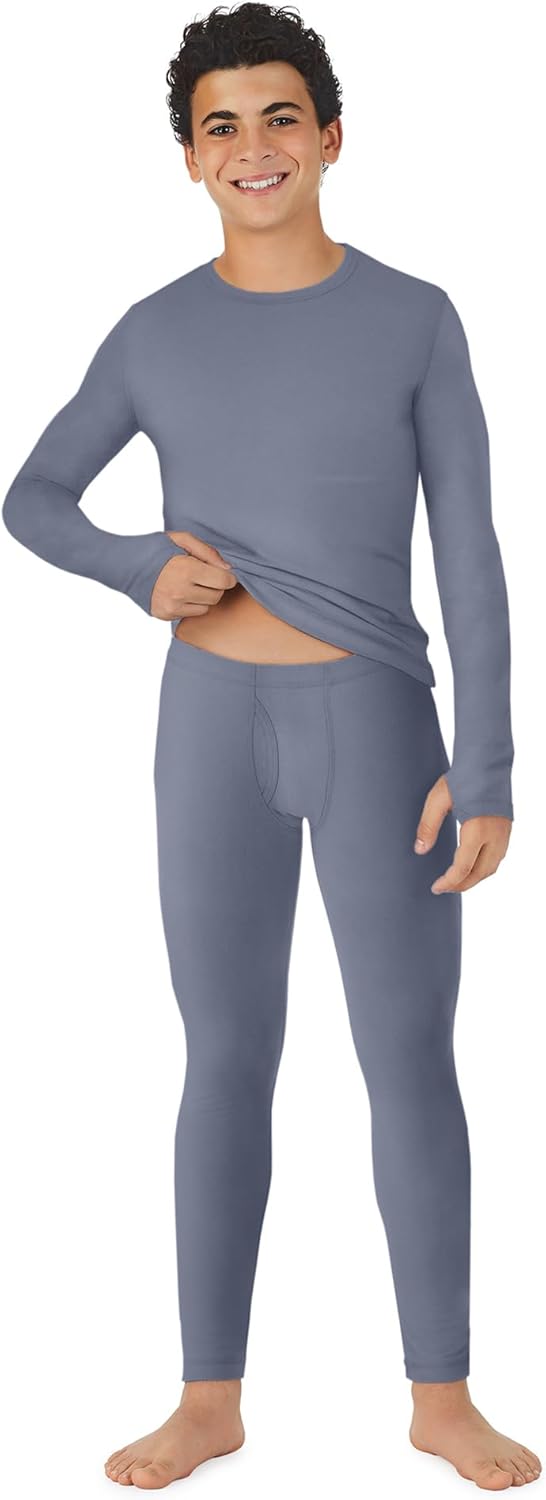Cuddl Duds Boys Heavyweight Cold Weather Fleece Lined Thermal Set – Long Sleeve Shirt & Leggings – Long Johns for Kids - Image 2
