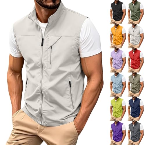 Chalecos para hombre ligeros con múltiples bolsillos en color sólido