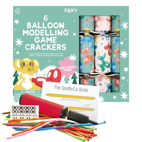 Celebration Crackers – 6 x 12-Inch Foxy Balloon Modelling Fun Christmas Crackers for children – FSC Certified, Recyclable Packaging, Eco-Friendly Crackers with Games