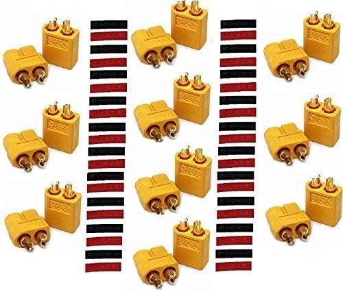 Finware XT60 XT-60 Male Female Bullet Connectors Power Plugs with Heat Shrink for RC Lipo Battery (10 Pair)